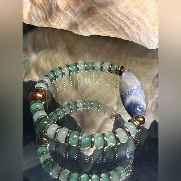 SODALITE + AVENTURINE + HEMATITE NATURAL BRACELET size 7” - Picture 5 of 15